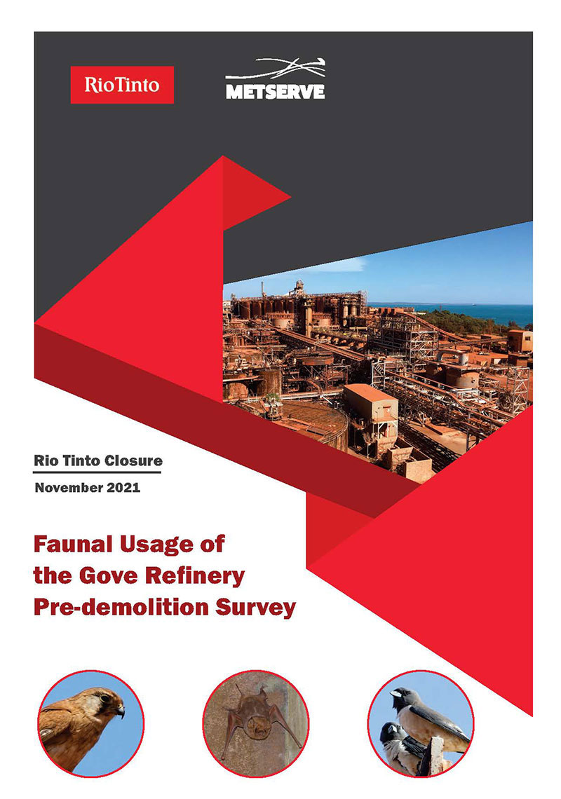 Rio Tinto Closure, November 2021 - Faunal Usage of the Gove Refinery Pre-Demolition Survey