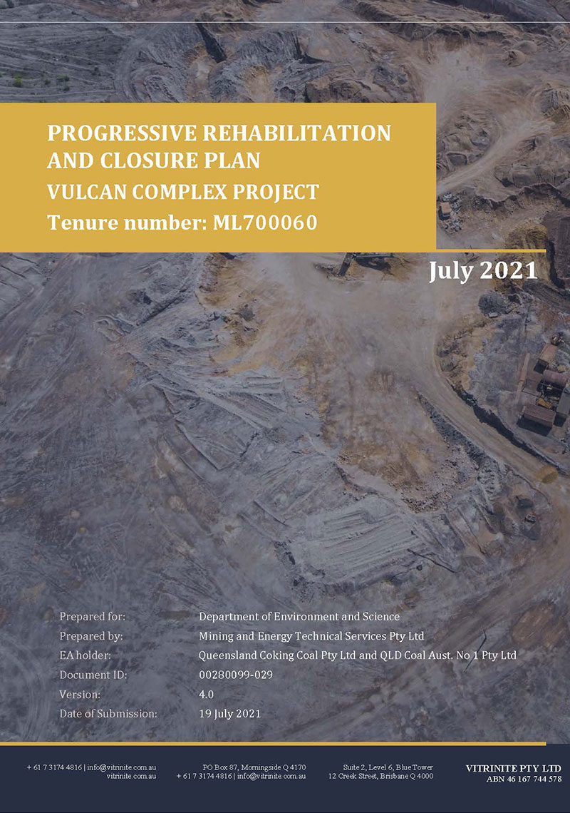 Vitrinite, July 2021 - Progressive Rehabilitation and Closure Plan for the Vulcan Complex Project